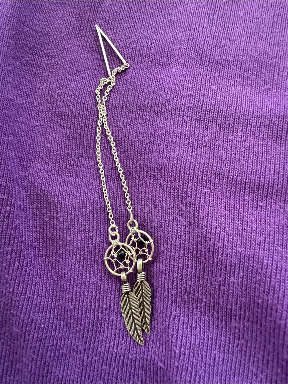 Silver Dreamcatcher Feather Threader Earrings - Silver
